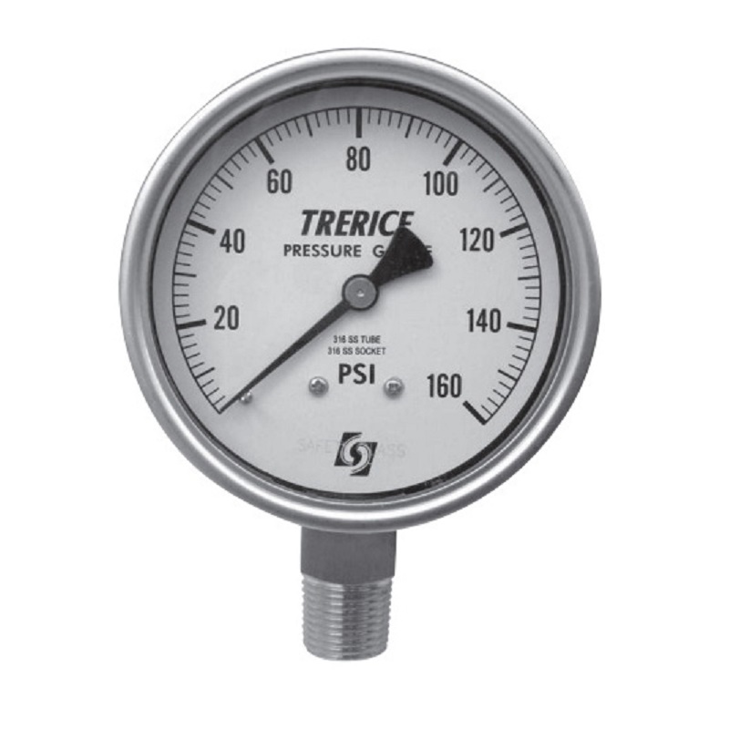 Pressure Gauge 0 to 100 PSI 4" Face Stainless Steel Case 1/4" Thread Lower Mount 